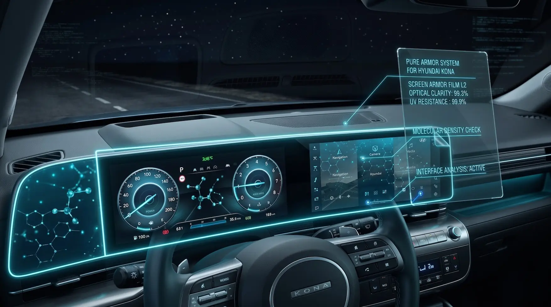 Pantalla de auto protegida con PPF